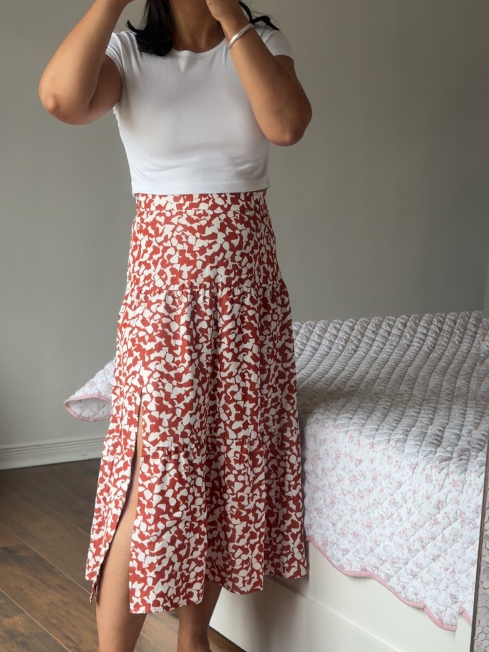 RW&CO. Rust & White Abstract Print Midi Skirt